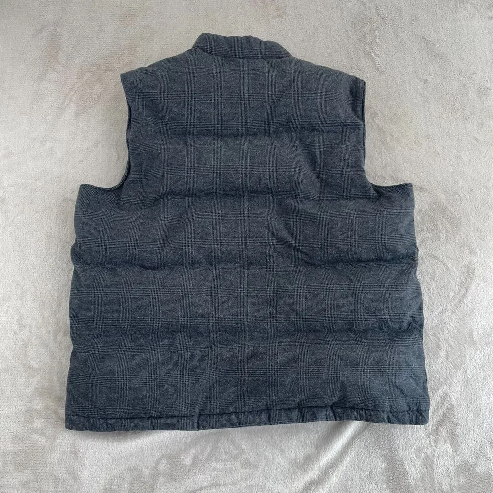 Banana Republic Puffer Vest Men XL Grey Plaid‎ Flannel Satin Lined Full Zip